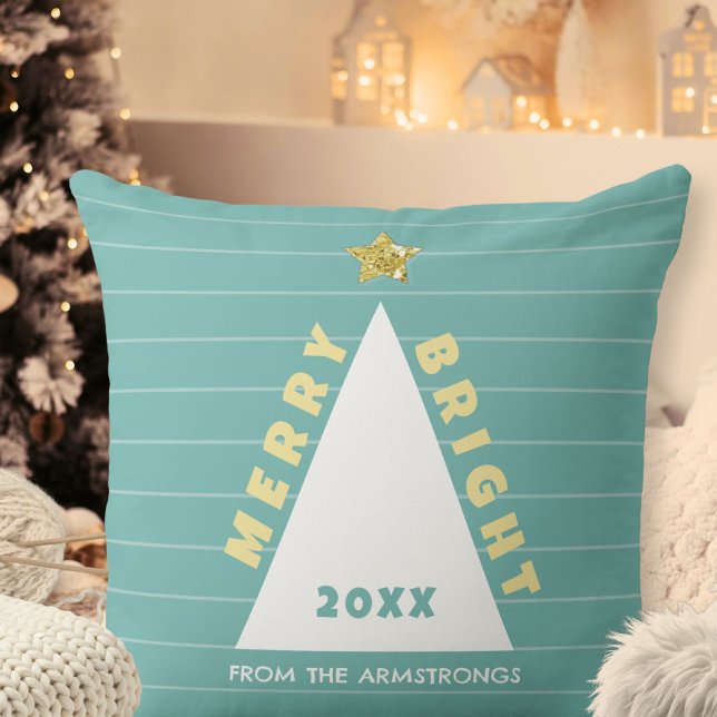 Turquoise Minimalist Christmas Tree Throw Pillow (Turquoise Minimalist Christmas Tree Throw Pillow ©Susanne Sachers - Sunny Mind 🌞)