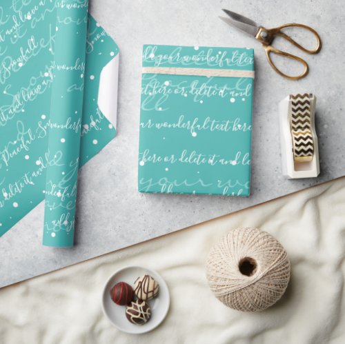 Turquoise Minimalist Custom Script Text Snowfall Wrapping Paper