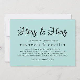 Turquoise Minimalist Hers & Hers Couple's Shower Invitation