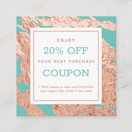  Turquoise Minimalist Luxury Pink Marble Pattern Discount Card