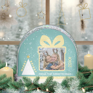 Turquoise Minimalist Tree Gift Box Photo Keepsake Snow Globe