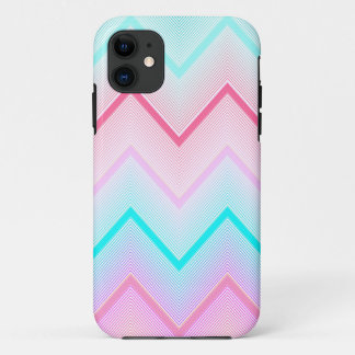 Turquoise, Mint and Coral Chevron pattern iPhone 11 Case