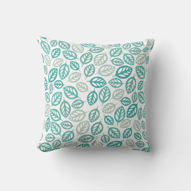 Turquoise Mint Botanical Leaf Pattern Throw Pillow (Front)