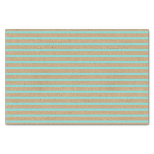 Turquoise Mint Green Lines Faux Rustic Brown Kraft Tissue Paper