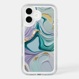 Turquoise, Mint Green, Purple And Gold Marble iPhone 16 Case