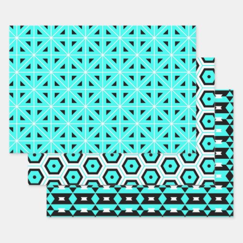Turquoise Modern Chic Stylish Geometric Patterns Wrapping Paper Sheets