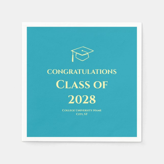 Turquoise Modern Congratulations Graduation Party Napkins (Front)