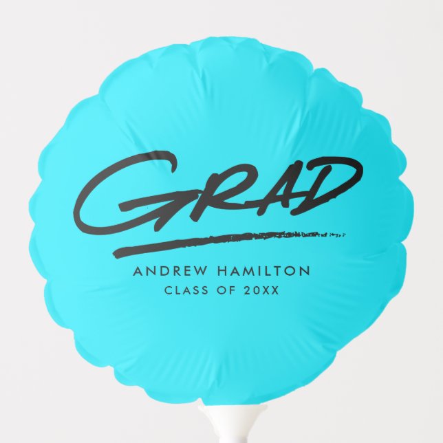Turquoise Modern Dash Personalized Graduation Balloon (Front)
