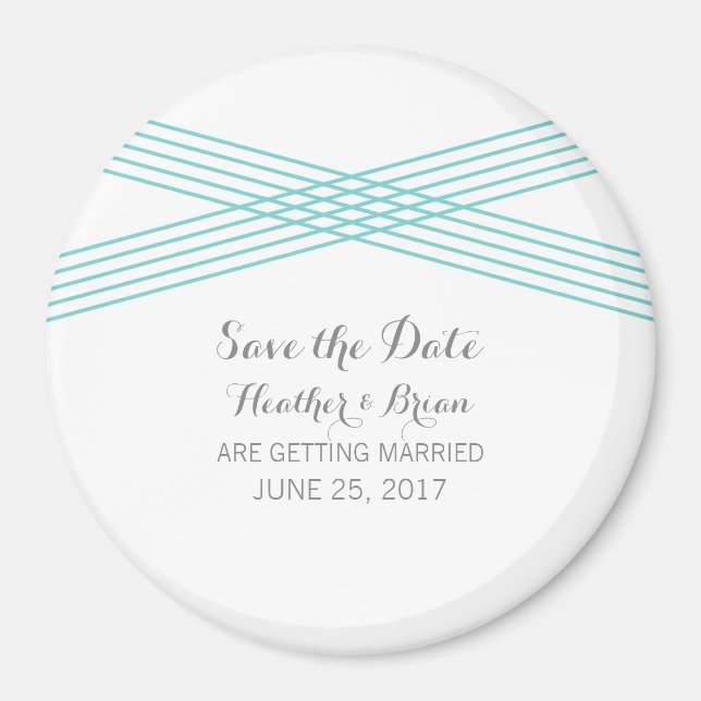 Turquoise Modern Deco Save the Date Magnet (Front)