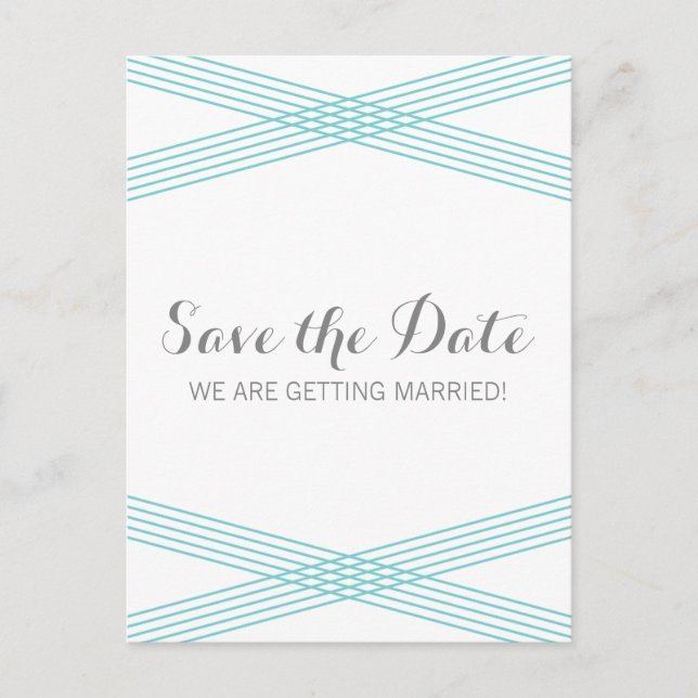 Turquoise Modern Deco Save the Date Postcard (Front)