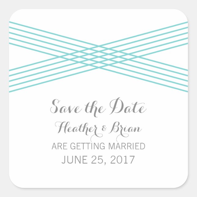 Turquoise Modern Deco Save the Date Stickers (Front)