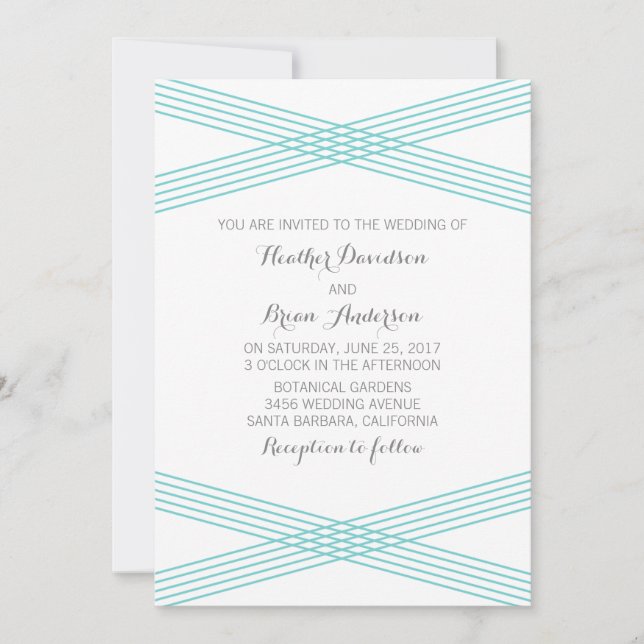 Turquoise Modern Deco Wedding Invite (Front)