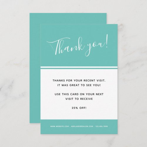 Turquoise Modern Elegant Simple Professional Chic  Thank You Card