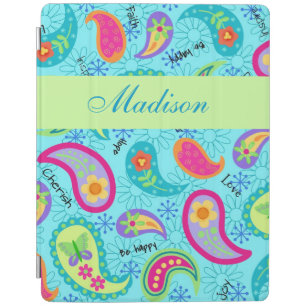 Turquoise Modern Paisley Whimsy Pattern iPad Smart Cover