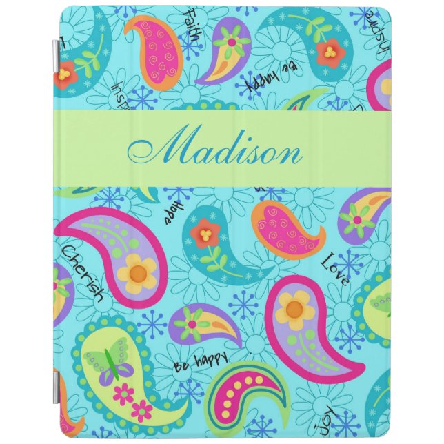 Turquoise Modern Paisley Whimsy Pattern iPad Smart Cover (Front)
