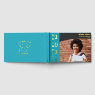 Turquoise Modern Photo Graduation Party Gold  Foil Guest Book