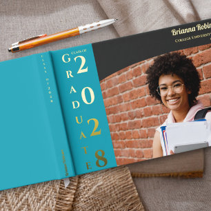 Turquoise Modern Photo Graduation Party Gold Foil Guest Book