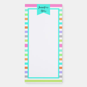 Turquoise Modern Rainbow Stripes Personalized Magnetic Notepad