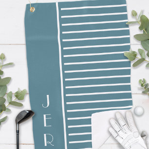 Turquoise Modern Stripes   Golf Custom Initials Towel