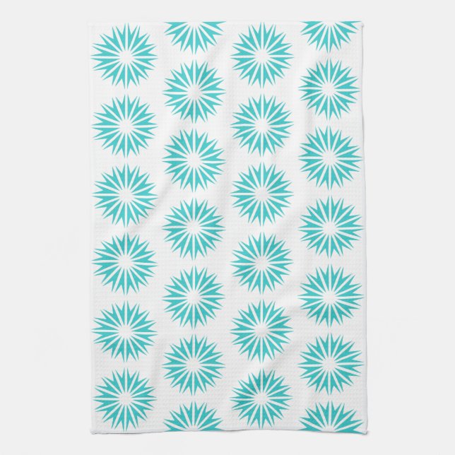 Turquoise Modern Sunbursts Kitchen Towel (Vertical)