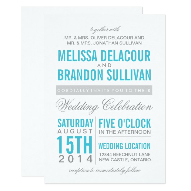 Turquoise Modern Typography Wedding Invitation