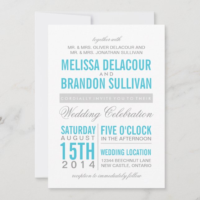 Turquoise Modern Typography Wedding Invitation (Front)