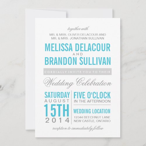 Turquoise Modern Typography Wedding Invitation 5" X 7" Invitation Card