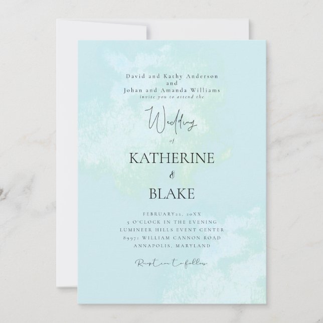 Turquoise Modern Wedding Both Parents Invitation (Front)