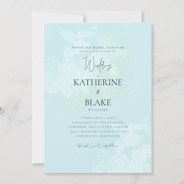 Turquoise Modern Wedding Bride Parents Invitation (Front)