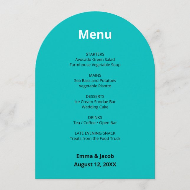 Turquoise Modern Wedding Menu Card (Front)