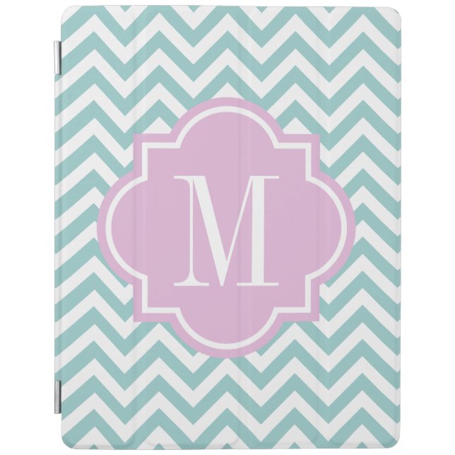 Turquoise monogram automatic on off iPad cover (Front)