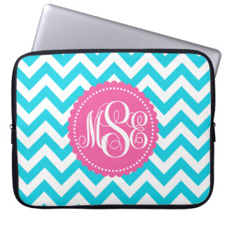 Turquoise Monogram Chevron Pattern Laptop Sleeve
