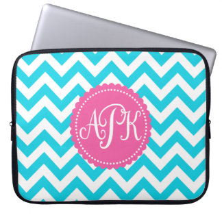 Turquoise Monogram Chevron Pattern Laptop Sleeve