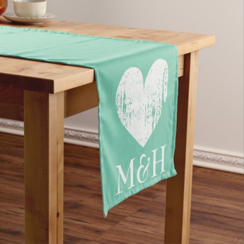 Turquoise monogram heart table runner for wedding