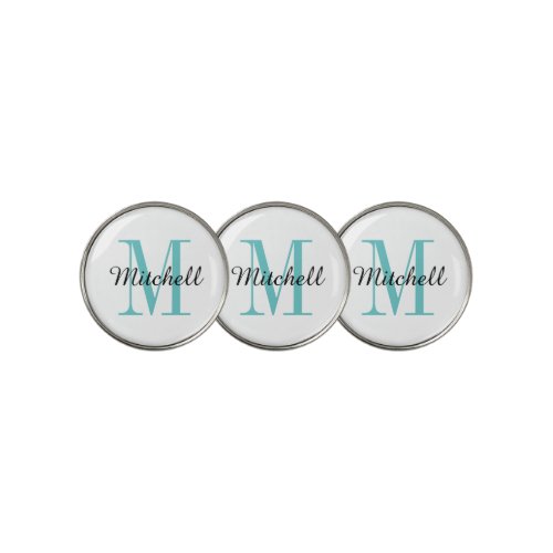 Turquoise Monogram Initial and Name Personalized Golf Ball Marker