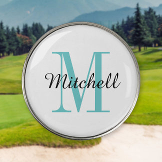 Turquoise Monogram Initial and Name Personalized Golf Ball Marker