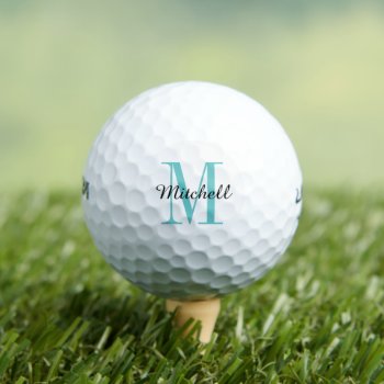 Turquoise Monogram Initial And Name Personalized Golf Balls by jenniferstuartdesign at Zazzle