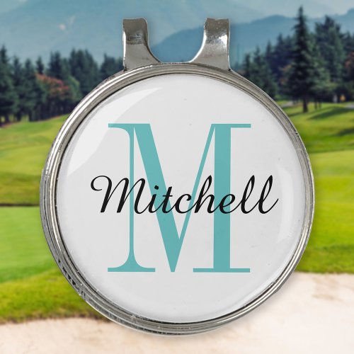 Turquoise Monogram Initial and Name Personalized Golf Hat Clip