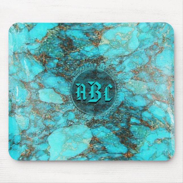 Turquoise Monogram Initials CustomizeABLEs Mouse Pad (Front)