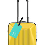 Turquoise monogram initials luggage tag<br><div class="desc">A turquoise colored background. Personalize and add your monogram letters and full name on the front. Your contact information on the back.</div>