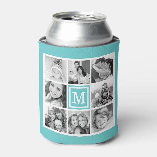 Turquoise Monogram Instagram Photo Collage Can Cooler