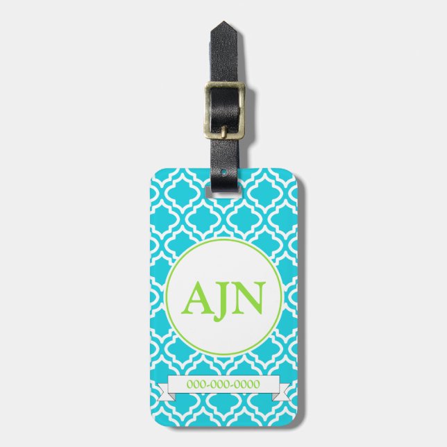 Turquoise Monogram Luggage Tag (Front Vertical)
