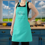 Turquoise monogram name business  apron<br><div class="desc">Turquoise colored background. Personalize and add your first name,  monogram initials and full name.  Use your back space key to delete if you want the apron without your full name.</div>