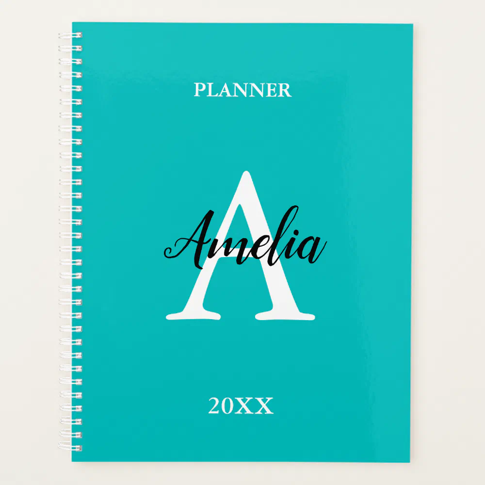 Turquoise Monogram Script Planner