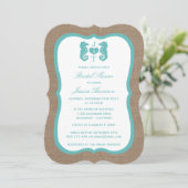 Turquoise Monogram Seahorse Beach Bridal Shower Invitation (Standing Front)