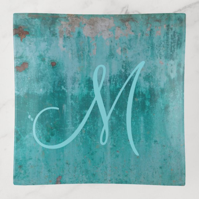 Turquoise Monogram Trinket Tray (Front)