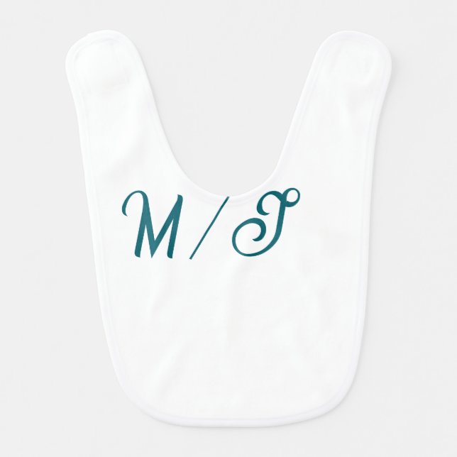 Turquoise monogram wedding couple name simple styl baby bib (Front)