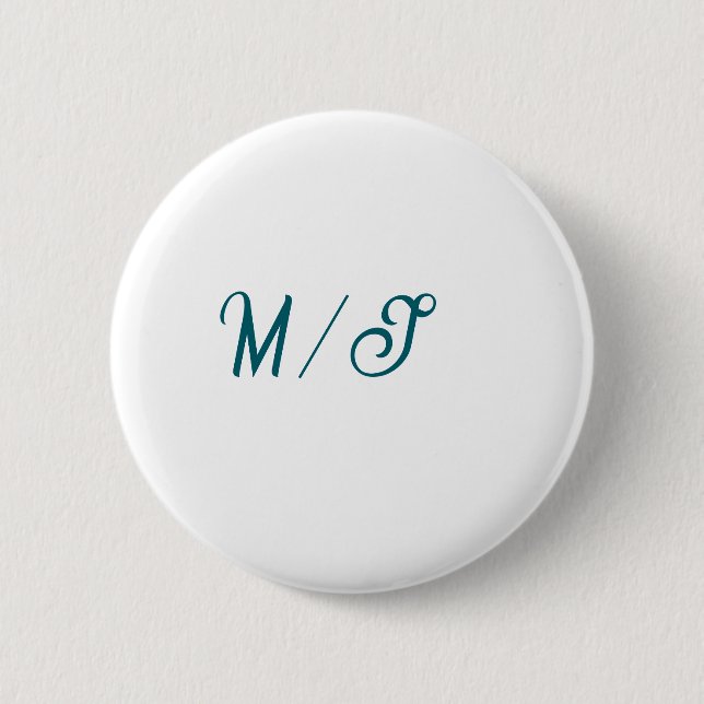 Turquoise monogram wedding couple name simple styl button (Front)