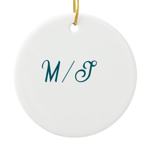 Turquoise monogram wedding couple name simple styl ceramic ornament