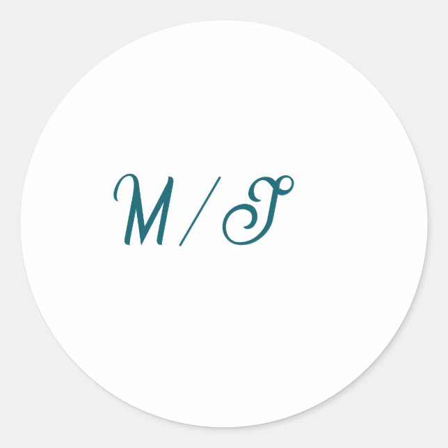 Turquoise monogram wedding couple name simple styl classic round sticker (Front)